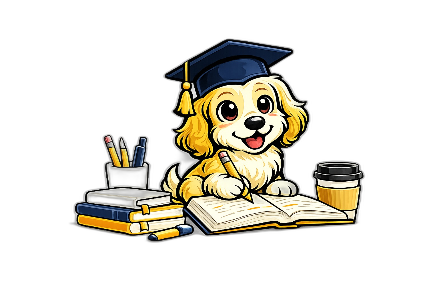 Perrito estudiando